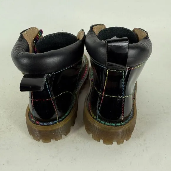 Dr. Martens Boots Kids 10 Black Patent Leather Lace-Up Round Toe Hiking
