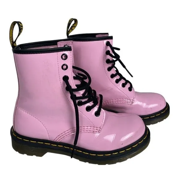 Dr. Martens Boots Womens Size 5 Pink Patent Leather  Lace Up WPSU