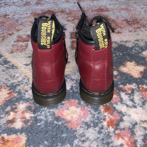 DR. MARTENS Brooklee Cherry Red Lace Up Leather Combat Boots Size 9