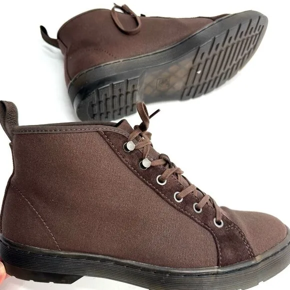 DR MARTENS brown fabric boots ankle lace up sz us mens 8 womens 9