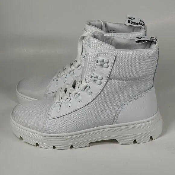 Dr. Martens Combs W Women Size 10L White Lace Up Ankle Combat Boots Doc Fabric