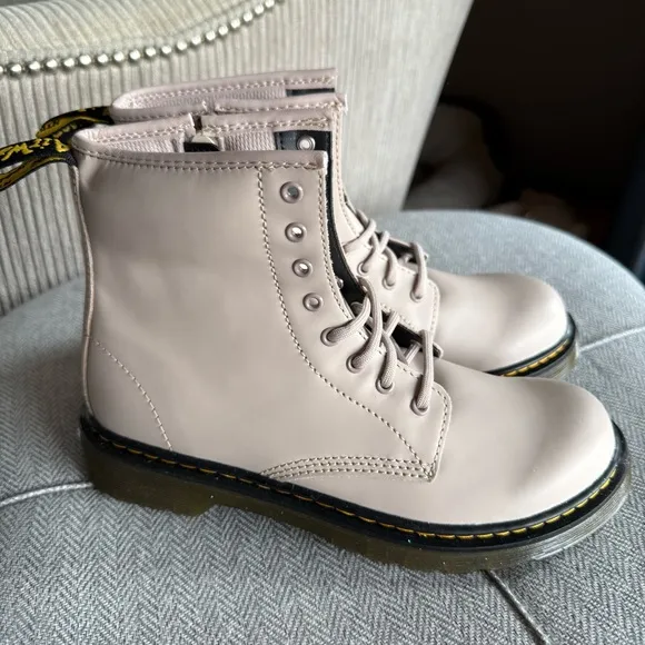 Dr. Martens Cream Lace-Up Ankle Boots