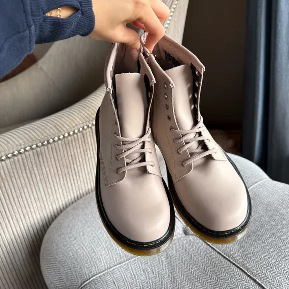 Dr. Martens Cream Lace-Up Ankle Boots