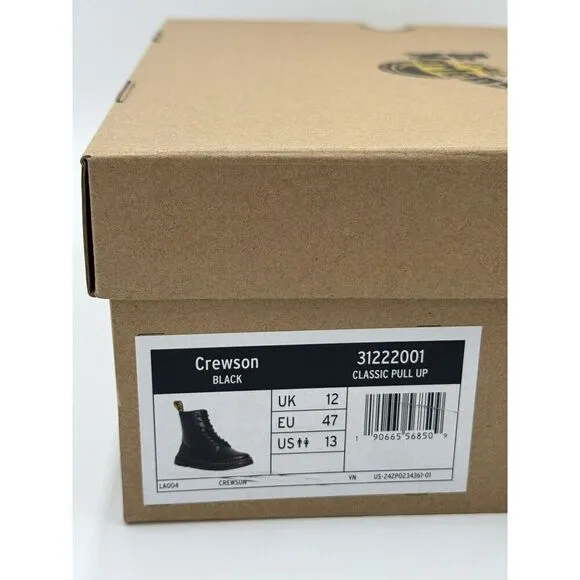 Dr. Martens Crewson Black Leather Lace-up Boots Mens Size 13 New with Box