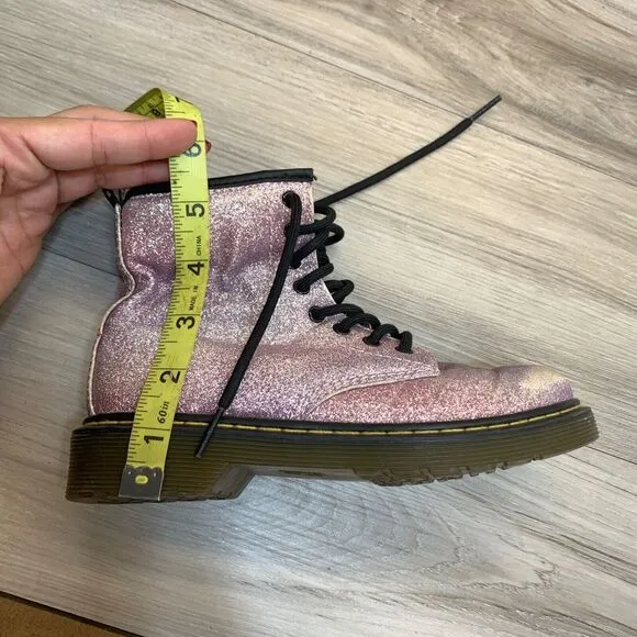 Dr. Martens Delaney Sparkly Combat Glitter Zip Lace Up Boots Kids Sz US 1 EU 32