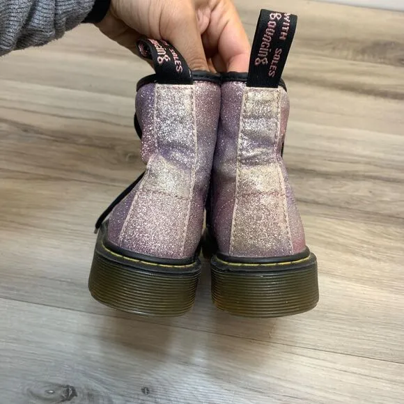 Dr. Martens Delaney Sparkly Combat Glitter Zip Lace Up Boots Kids Sz US 1 EU 32