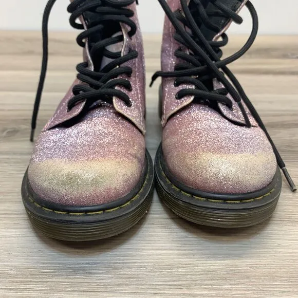 Dr. Martens Delaney Sparkly Combat Glitter Zip Lace Up Boots Kids Sz US 1 EU 32