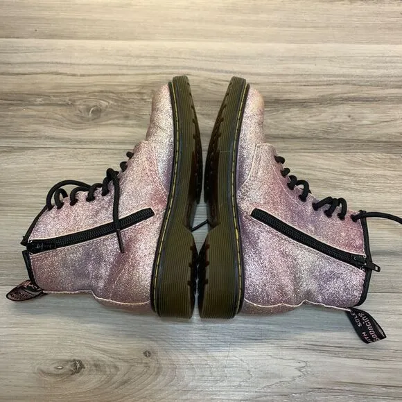 Dr. Martens Delaney Sparkly Combat Glitter Zip Lace Up Boots Kids Sz US 1 EU 32
