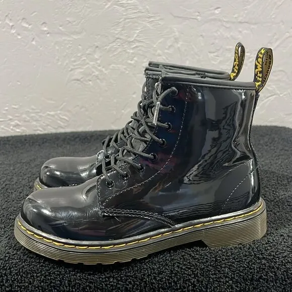🔥 DR MARTENS Doc Martens Black Patent Leather Combat Boots Women Sz 5 - PERFECT