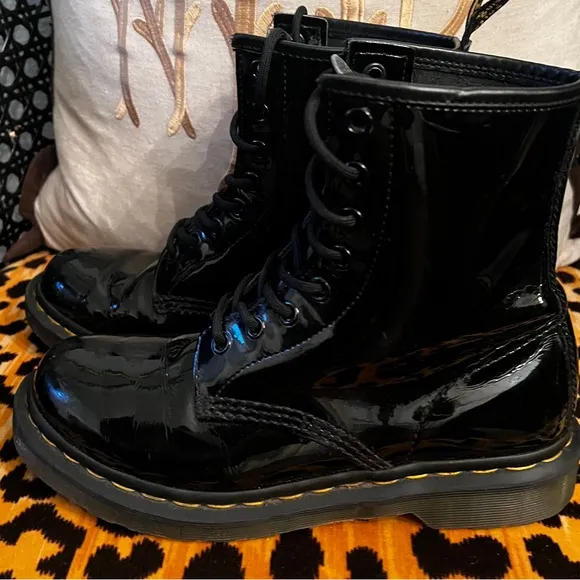DR. MARTENS Doc Martens Black Patent Leather Combat Boots