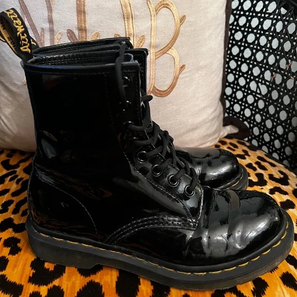 DR. MARTENS Doc Martens Black Patent Leather Combat Boots