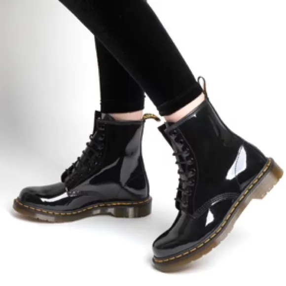 DR. MARTENS Doc Martens Black Patent Leather Combat Boots