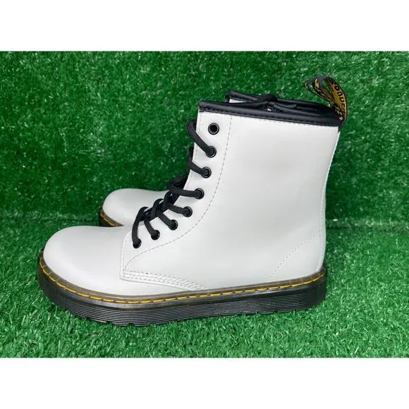 Dr. Martens Docs 1460J Kids Youth Combat Boots White Soft Leather Zip Sz 3Y
