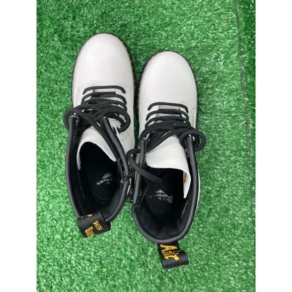 Dr. Martens Docs 1460J Kids Youth Combat Boots White Soft Leather Zip Sz 3Y