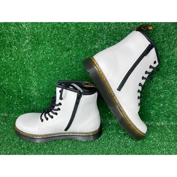 Dr. Martens Docs 1460J Kids Youth Combat Boots White Soft Leather Zip Sz 3Y