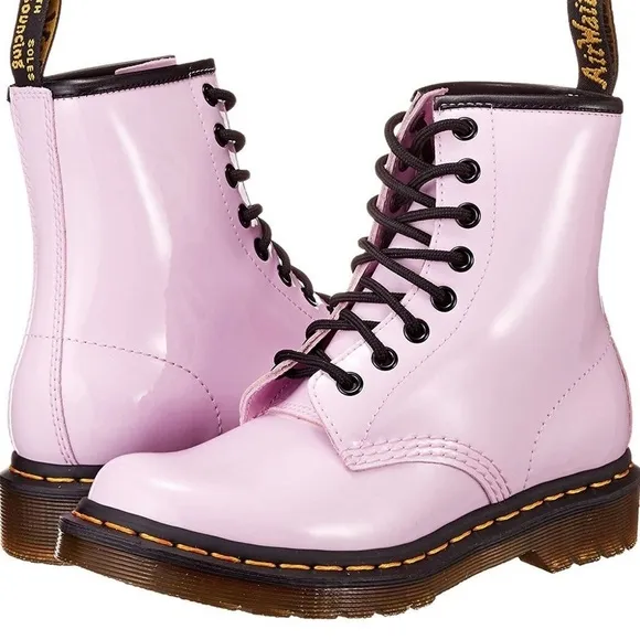 Dr. Martens Girl's Patent Leather Pink Combat Boots US Size 4 Style 1460 J