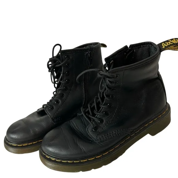 Dr. Martens J1460 Kids Boots 8 Eye With Zipper / Lace Up Black Leather Size US 2