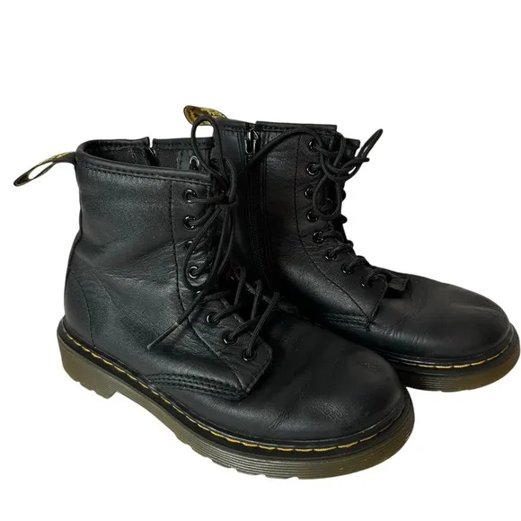 Dr. Martens J1460 Kids Boots 8 Eye With Zipper / Lace Up Black Leather Size US 2