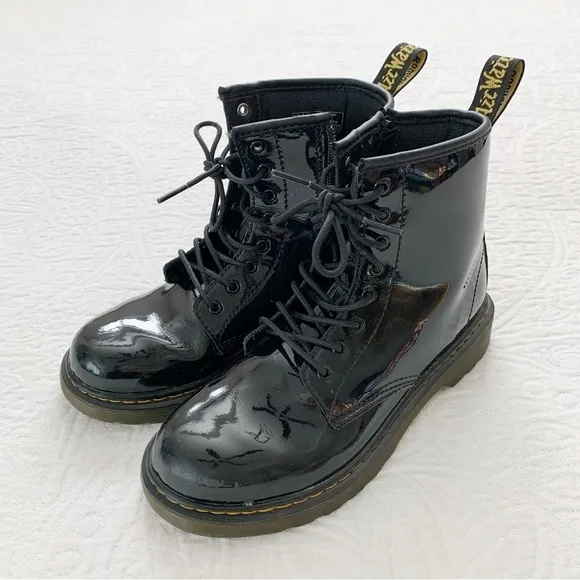 Dr. Martens Junior 1460 Patent Leather Lace Up Boots, Black