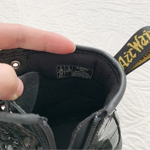 Dr. Martens Junior 1460 Patent Leather Lace Up Boots, Black