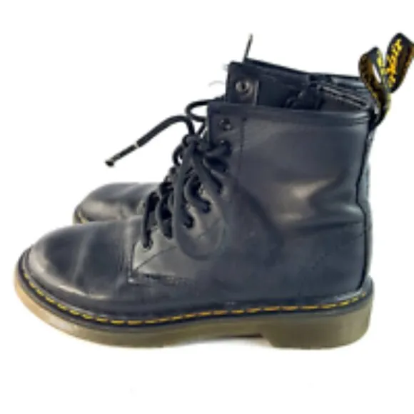 Dr. Martens  Kids Youth Black Leather Lace Up Combat  Boots Size 1