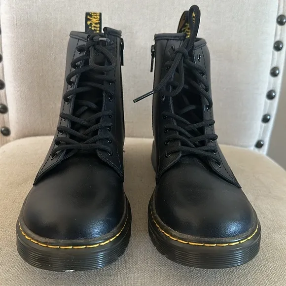 Dr. Martens Kids Zavala J Leather Side Zip Combat Boots Black Size 4
