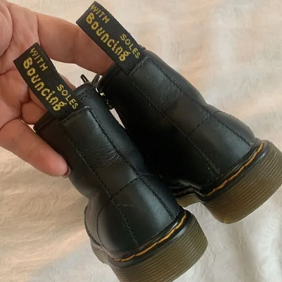 Dr. Martens Leather Combat Boots Black Kids Size 8 Zipper Laces