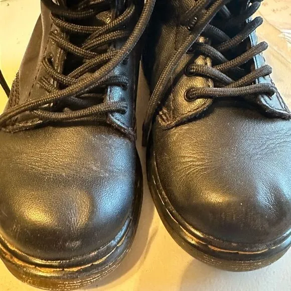 Dr. Martens Leather Combat Boots Black Kids Size 8 Zipper Laces