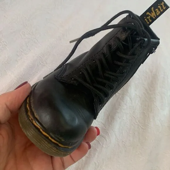Dr. Martens Leather Combat Boots Black Kids Size 8 Zipper Laces