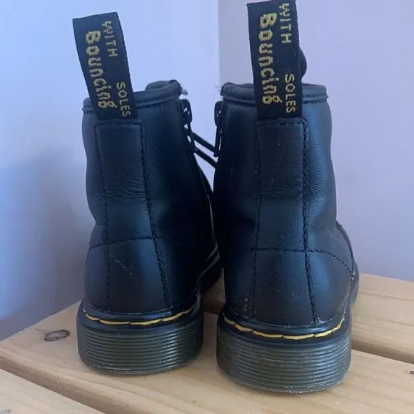 Dr. Martens Leather Combat Boots Black Kids Size 8 Zipper Laces
