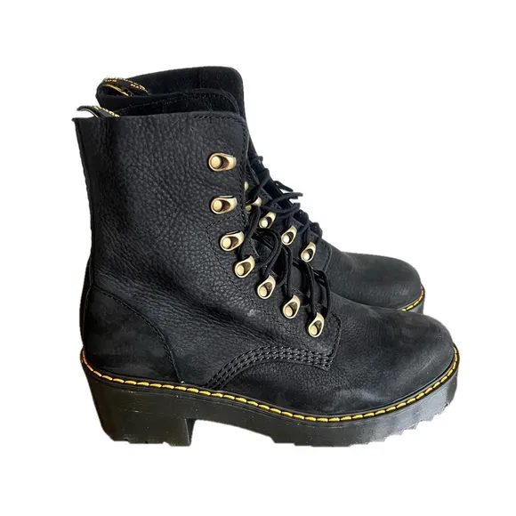 DR. MARTENS Leona Black Nubuck Leather Women's Boot Size 9 #319A