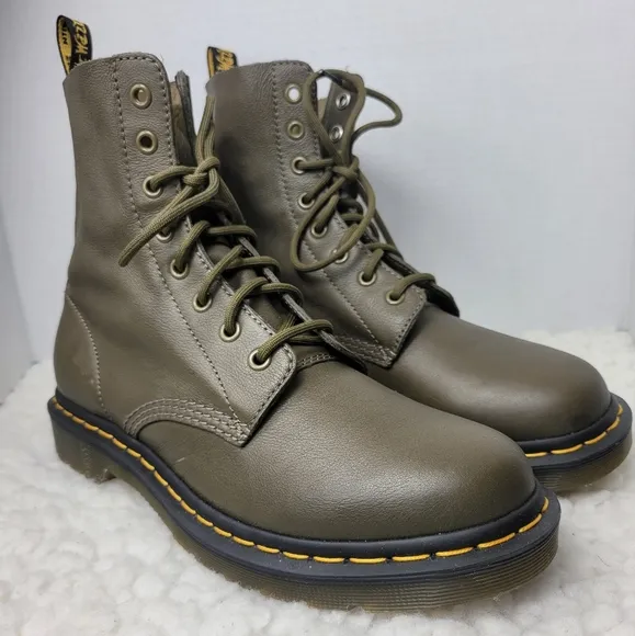 Dr. Martens Pascal 1460 Women's Ankle Combat Boots Size 10 Green Olive Leather
