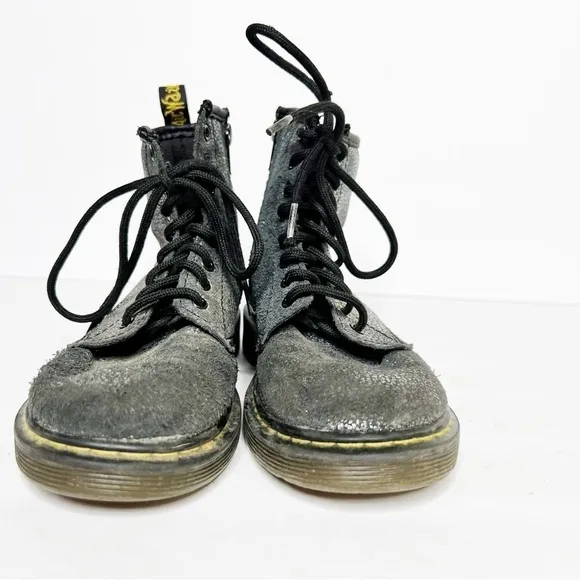 Dr. Martens Pascal Glitter Combat Boots Silver Size 13 Girls