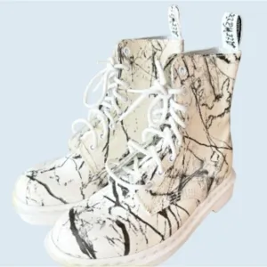 DR MARTENS Pascal Lace Up Combat Boots White Patent Marble Size 6