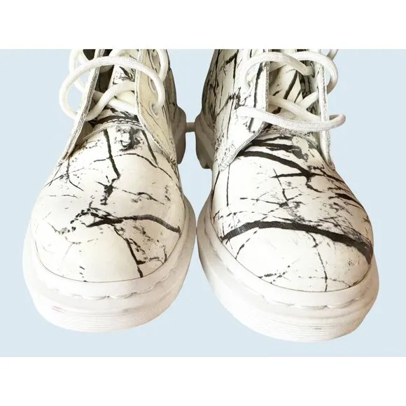 DR MARTENS Pascal Lace Up Combat Boots White Patent Marble Size 6