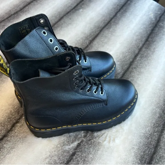 Dr Martens Pascal Max Black Pisa Leather Platform Combat Boots