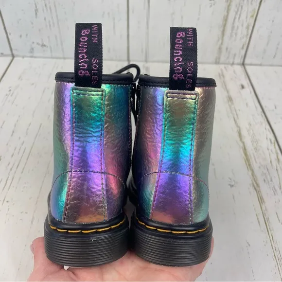 Dr. Martens Rainbow Crinkle Leather Lace-Up Boots Side Zip 1460 T