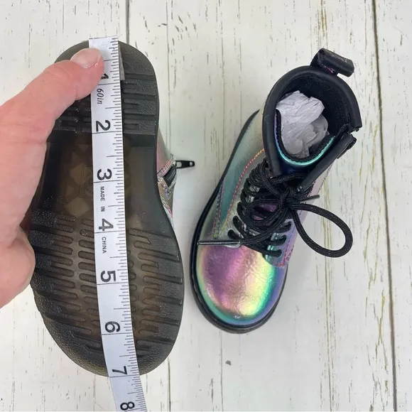 Dr. Martens Rainbow Crinkle Leather Lace-Up Boots Side Zip 1460 T