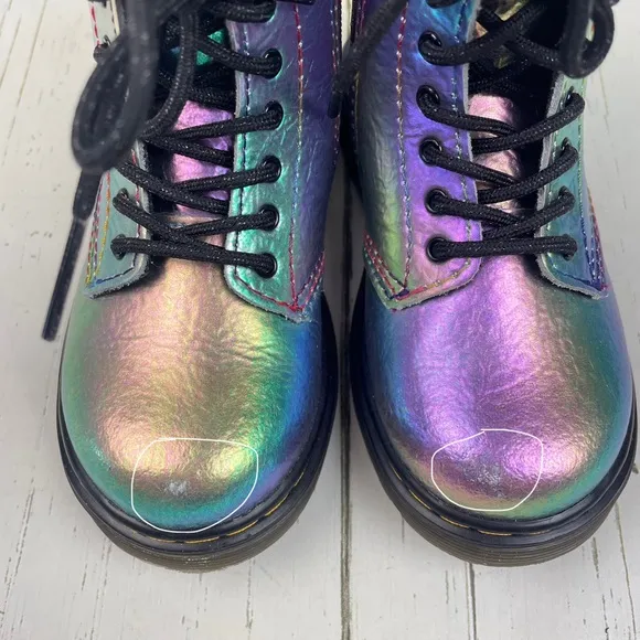 Dr. Martens Rainbow Crinkle Leather Lace-Up Boots Side Zip 1460 T