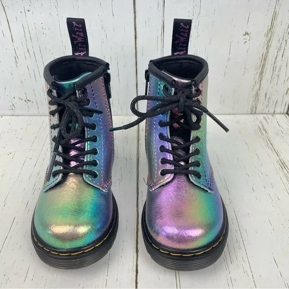 Dr. Martens Rainbow Crinkle Leather Lace-Up Boots Side Zip 1460 T