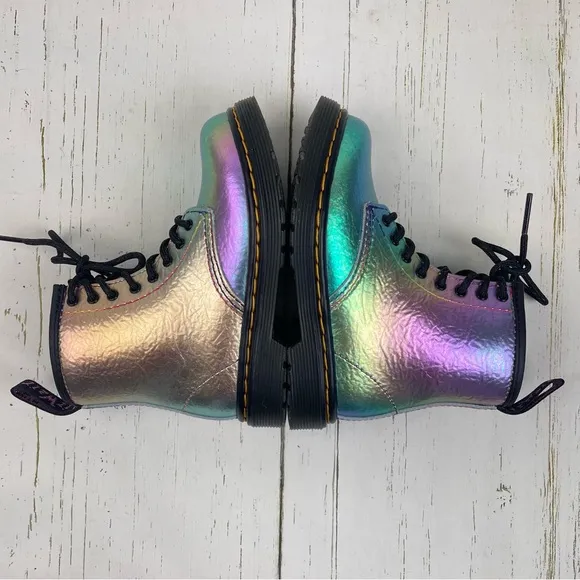 Dr. Martens Rainbow Crinkle Leather Lace-Up Boots Side Zip 1460 T