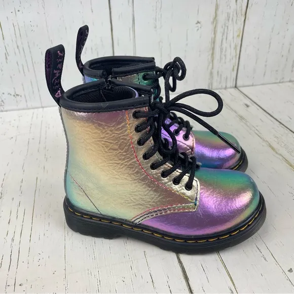 Dr. Martens Rainbow Crinkle Leather Lace-Up Boots Side Zip 1460 T