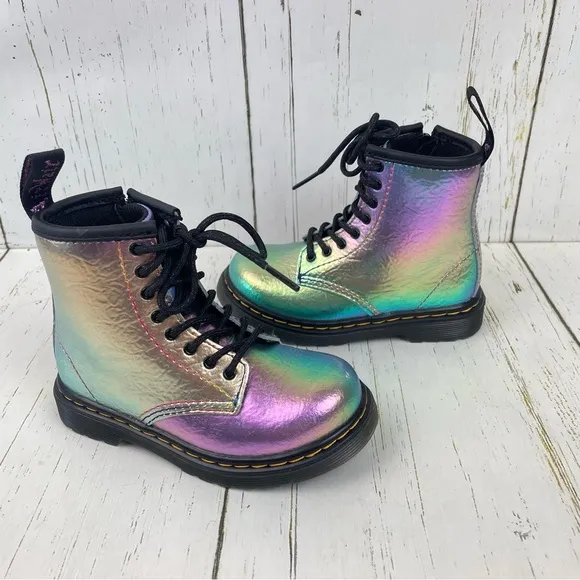 Dr. Martens Rainbow Crinkle Leather Lace-Up Boots Side Zip 1460 T