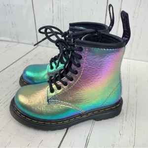 Dr. Martens Rainbow Crinkle Leather Lace-Up Boots Side Zip 1460 T