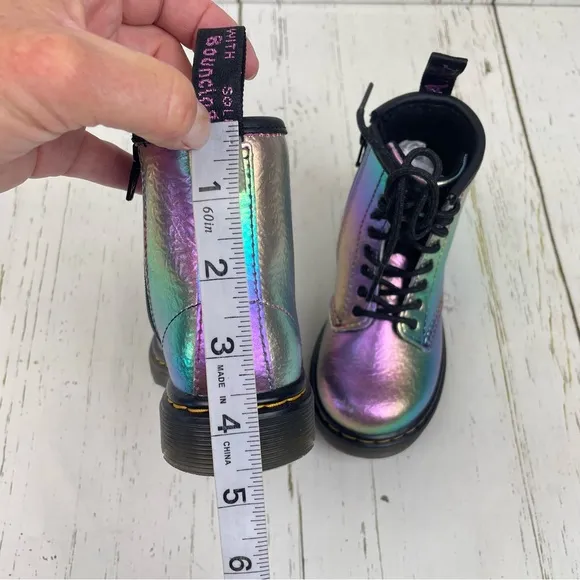 Dr. Martens Rainbow Crinkle Leather Lace-Up Boots Side Zip 1460 T