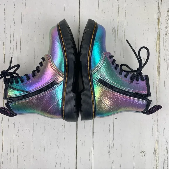 Dr. Martens Rainbow Crinkle Leather Lace-Up Boots Side Zip 1460 T