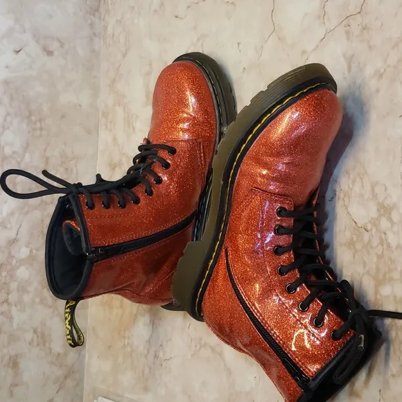 Dr. Martens red glitter zip and lace up combat youth boots size 3
