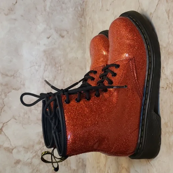 Dr. Martens red glitter zip and lace up combat youth boots size 3