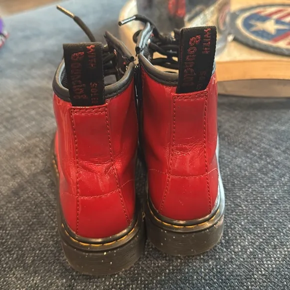 Dr. Martens Red Patent Leather Lace-Up Boots