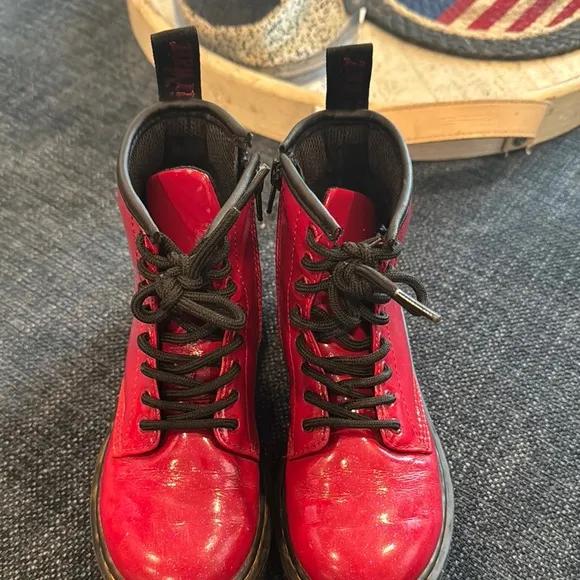 Dr. Martens Red Patent Leather Lace-Up Boots
